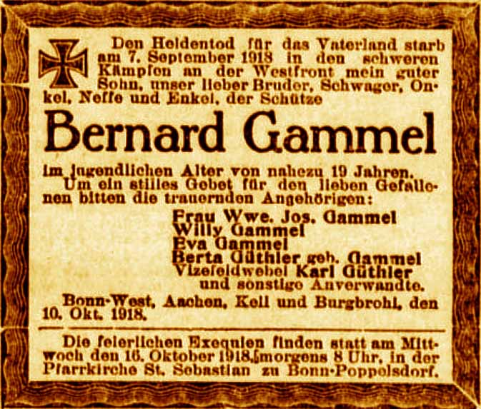 Anzeige im General-Anzeiger vom 11. Oktober 1918