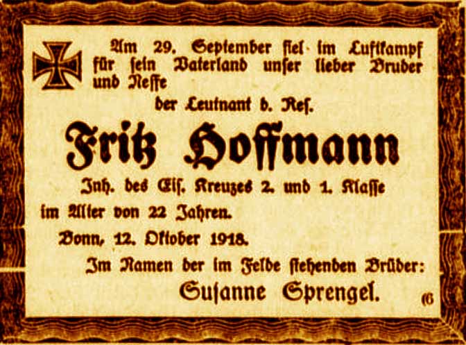 Anzeige im General-Anzeiger vom 12. Oktober 1918