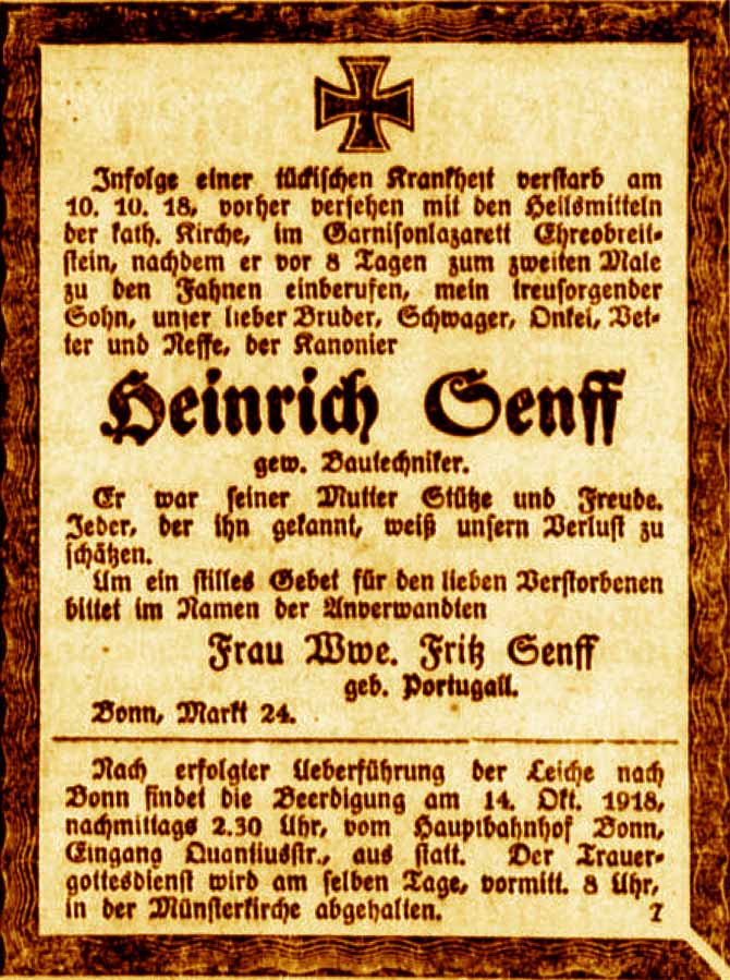 Anzeige im General-Anzeiger vom 13. Oktober 1918