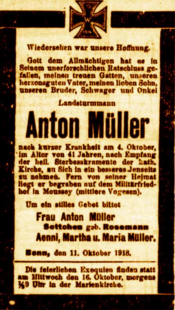 Anzeige in der Deutschen Reichs-Zeitung vom 13. Oktober 1918