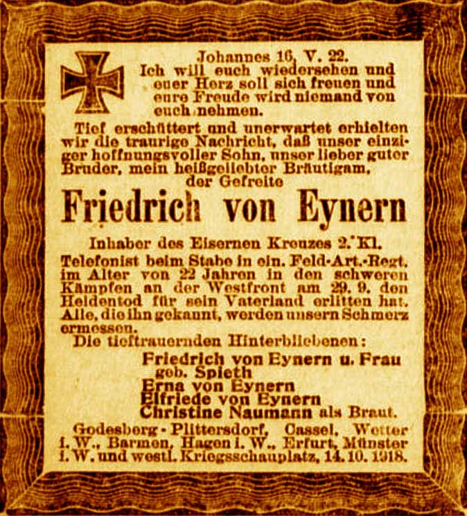 Anzeige im General-Anzeiger vom 14. Oktober 1918