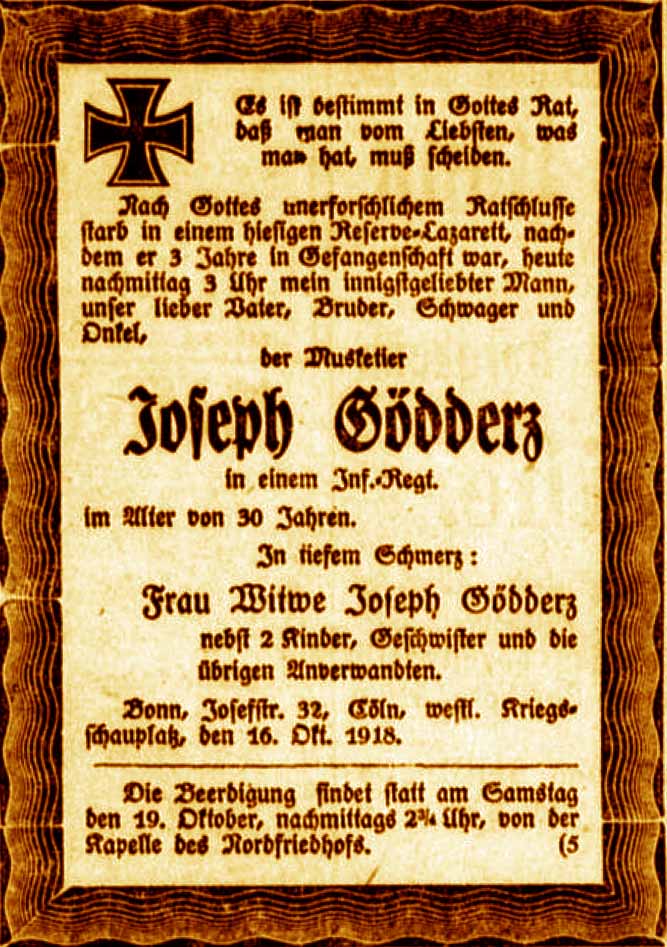 Anzeige im General-Anzeiger vom 16. Oktober 1918