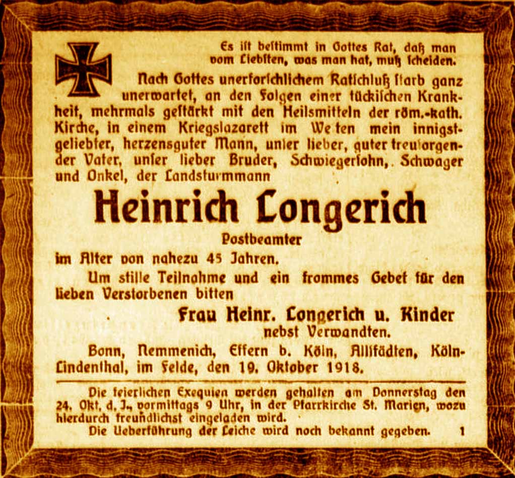 Anzeige im General-Anzeiger vom 21. Oktober 1918