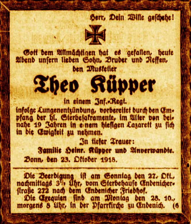 Anzeige im General-Anzeiger vom 26. Oktober 1918