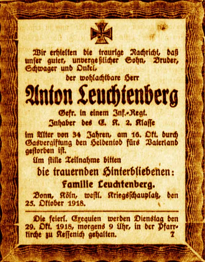 Anzeige im General-Anzeiger vom 27. Oktober 1918