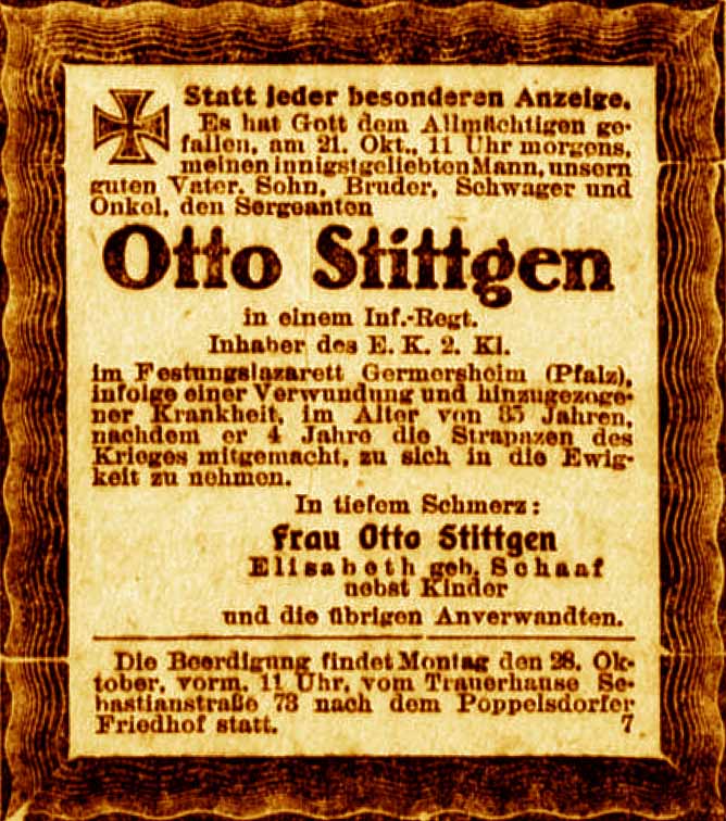 Anzeige im General-Anzeiger vom 27. Oktober 1918