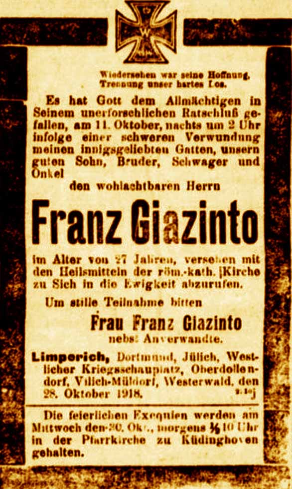 Anzeige in der Deutschen Reichs-Zeitung vom 29. Oktober 1918