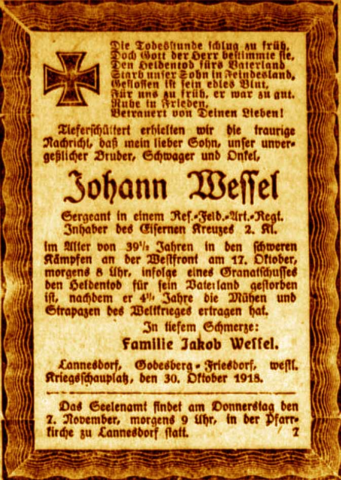 Anzeige im General-Anzeiger vom 3. November 1918