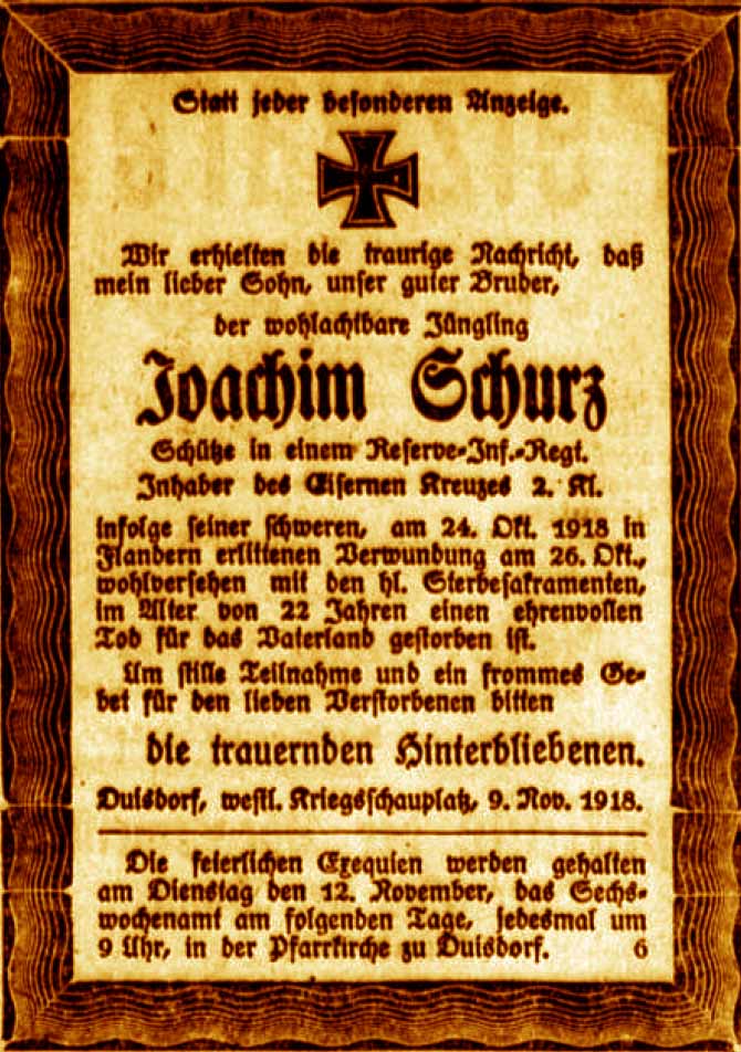 Anzeige im General-Anzeiger vom 9. November 1918
