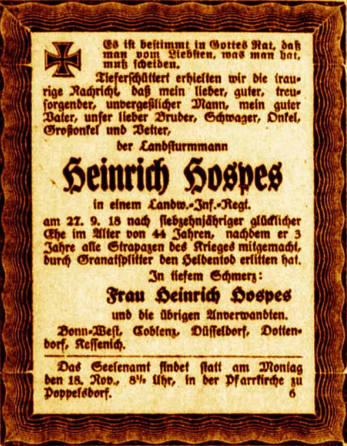 Anzeige im General-Anzeiger vom 16. November 1918