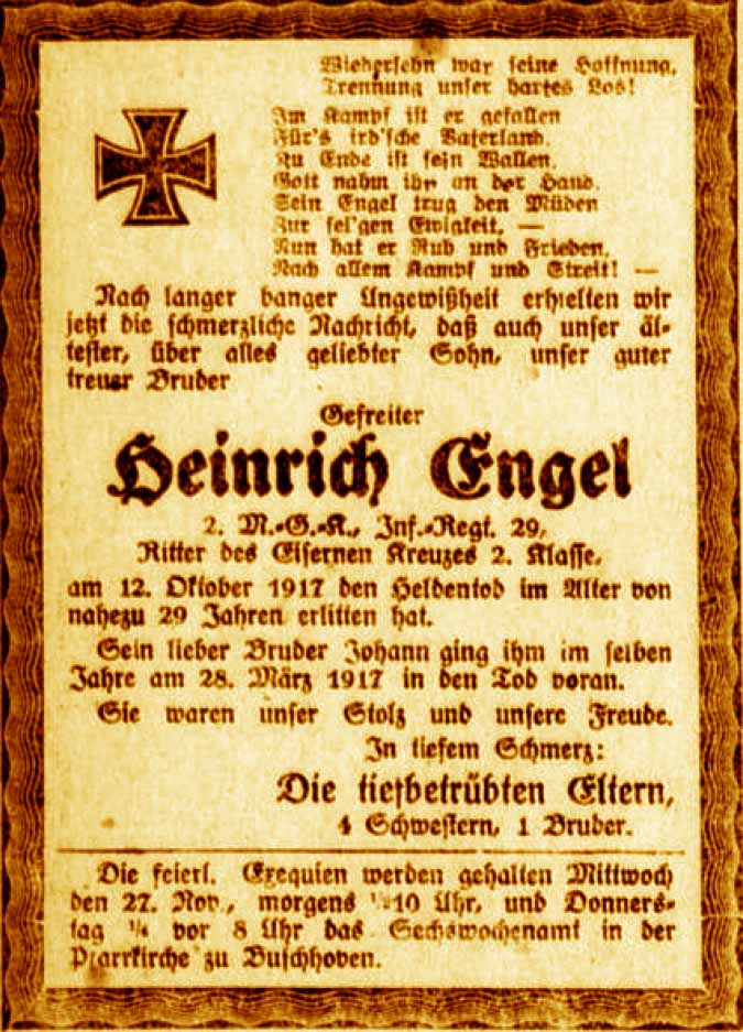 Anzeige im General-Anzeiger vom 26. November 1918