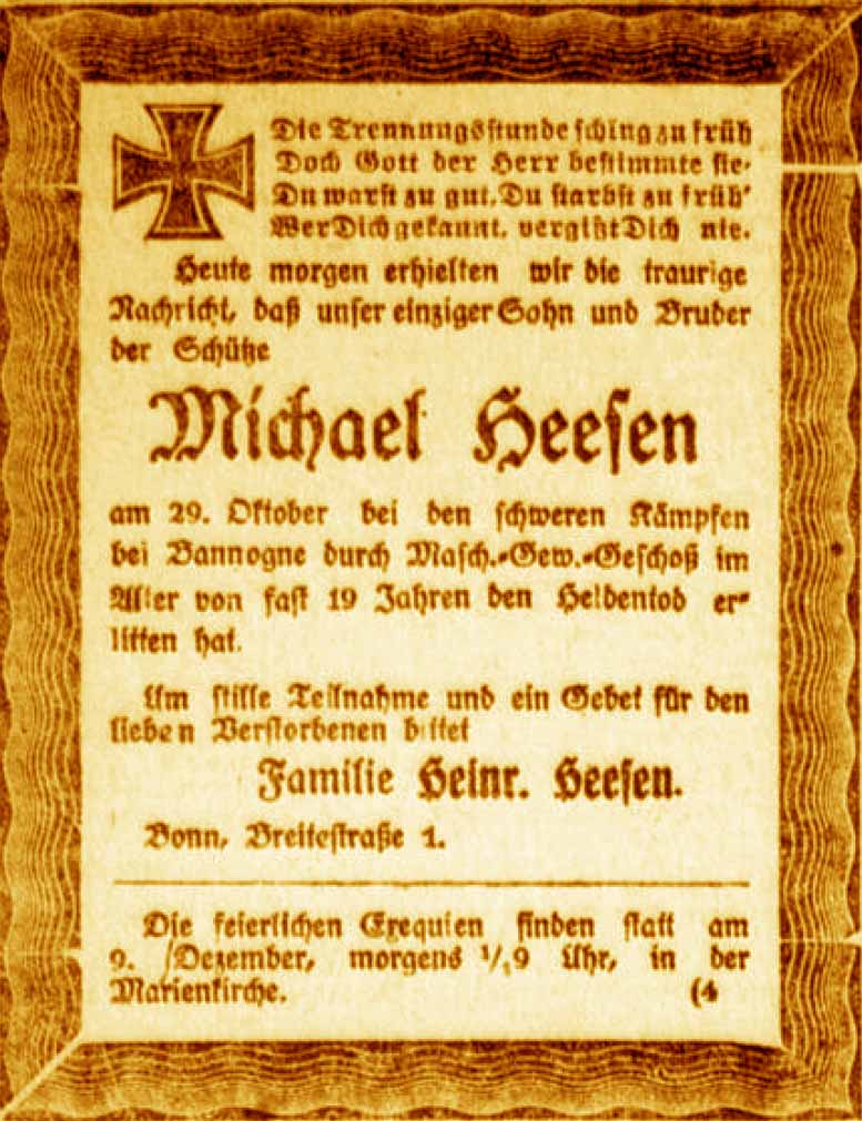Anzeige im General-Anzeiger vom 5. Dezember 1918
