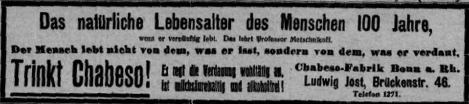 Anzeige aus der Bonner Zeitung 29. Juli 1914