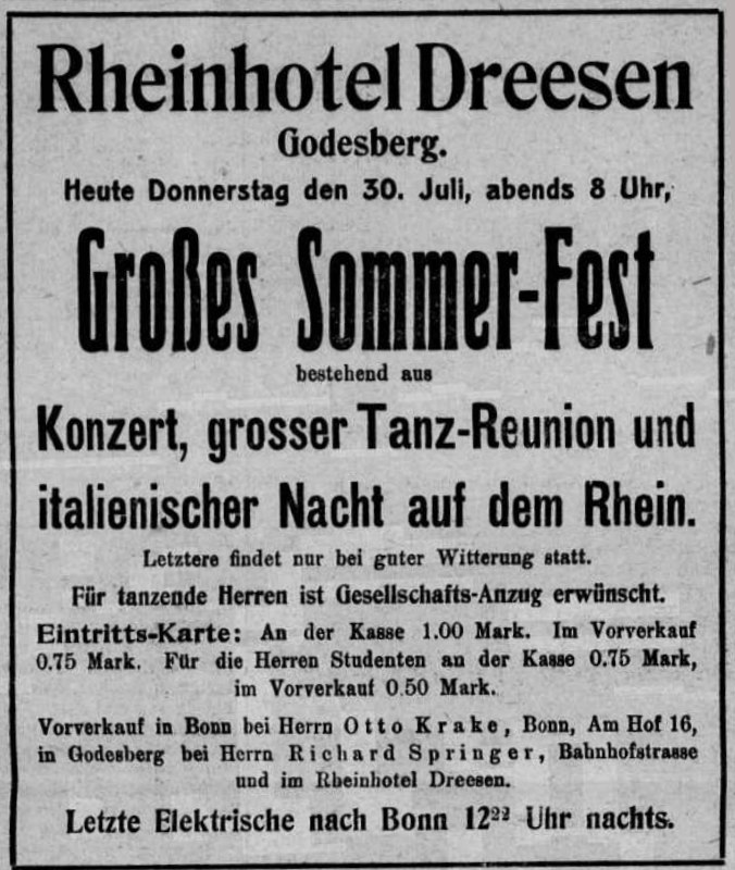 Anzeige in der Bonner Zeitung vom 30. Juli 1914